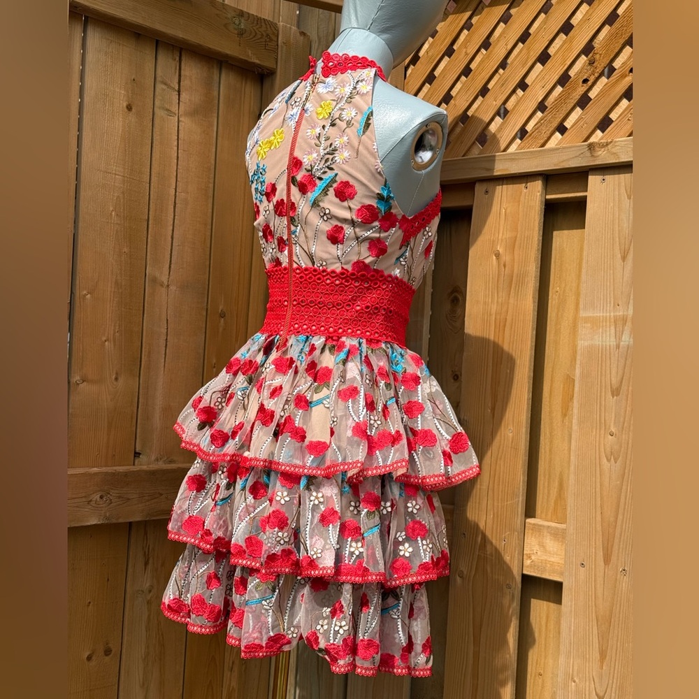 🆕 BRONX & BANCO 🧿 NWOT Ivanka Embroidered Red Ruffled Mini Dress, Sz XS US 2 - Picture 8 of 16